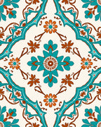 Turquoise And Orange Floral Symmetry Rug