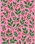 Pink Garden Berry Leaf Arrangement Rug