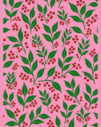 Pink Garden Berry Leaf Arrangement Rug