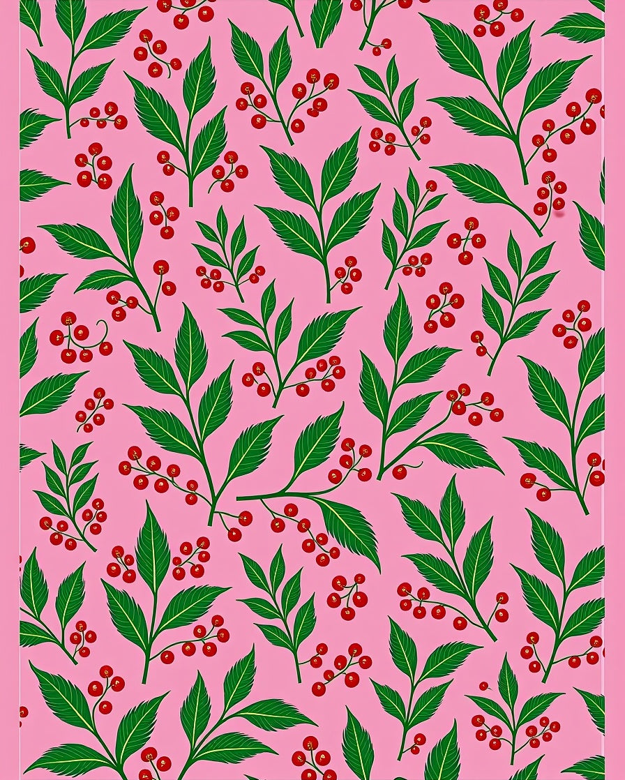 Pink Garden Berry Leaf Arrangement Rug
