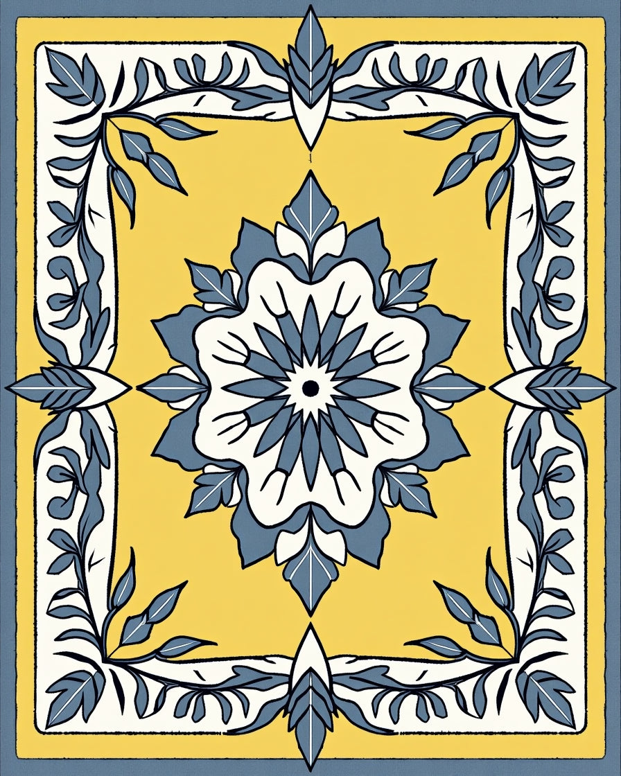 Yellow Blue Floral Decorative Pattern Rug