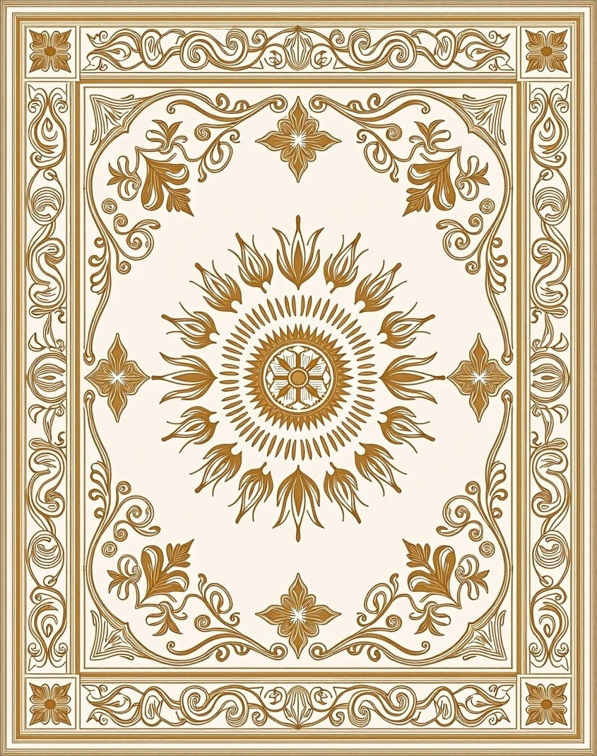 Elegant Gold Floral Medallion Rug
