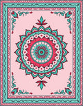 Pink Teal Mandala Inspired Floral Pattern Rug