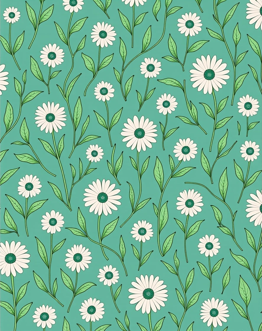 Daisy Pattern with Green Leaves Design Rug
