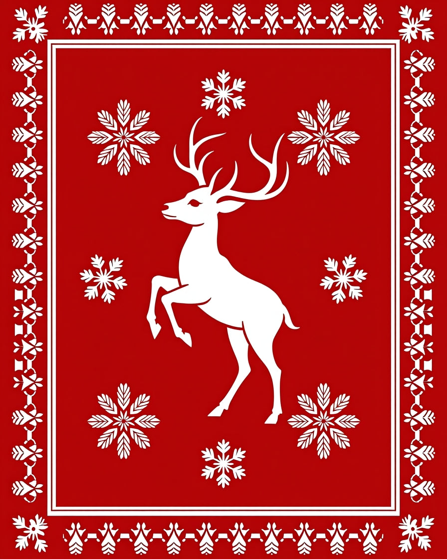 Winter Reindeer Snowflake Scene Rug