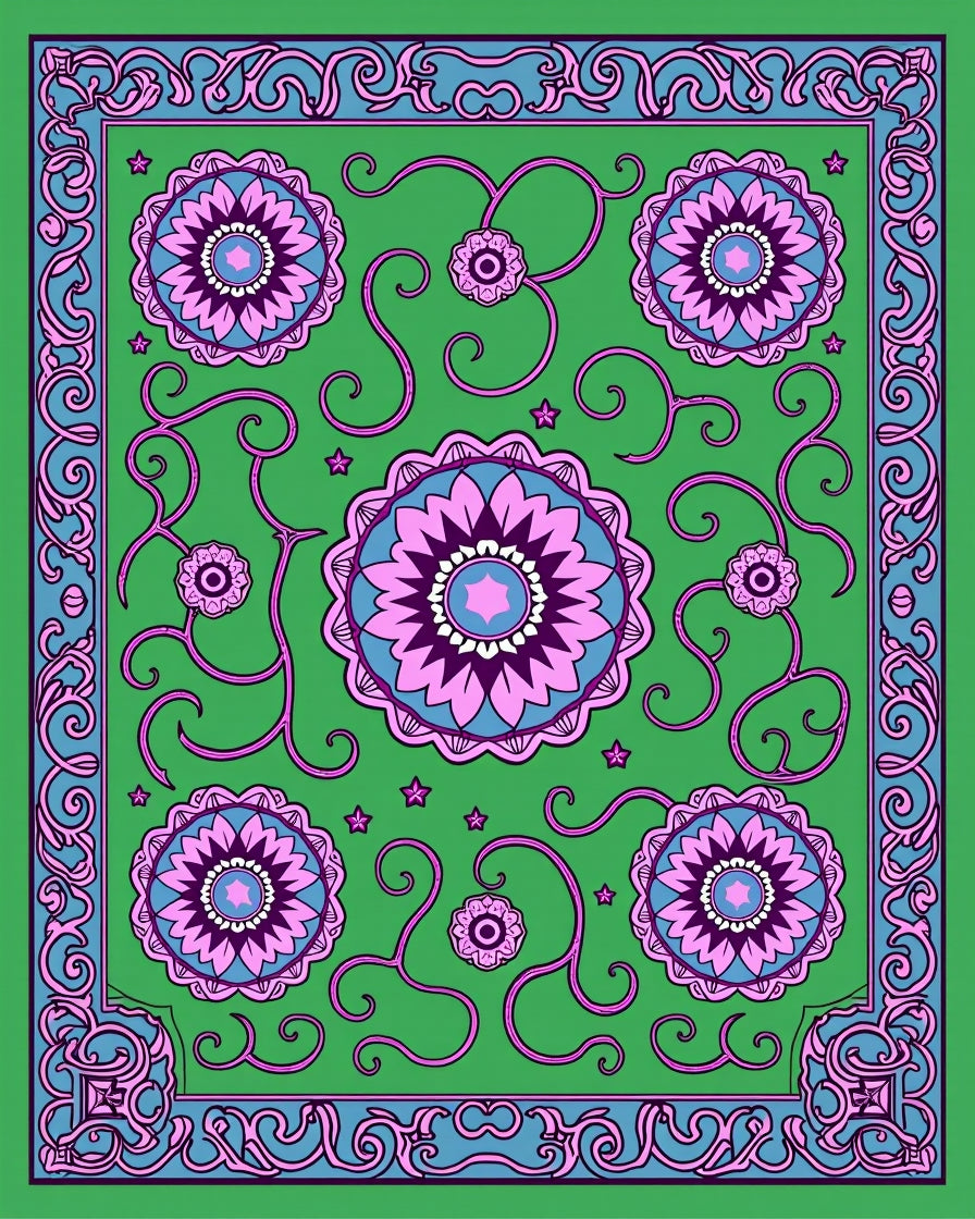 Bold Floral Patterned Square Rug