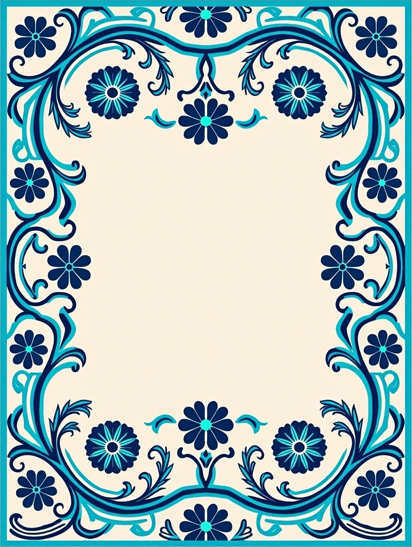 Intricate Blue Floral Vine Pattern Rug