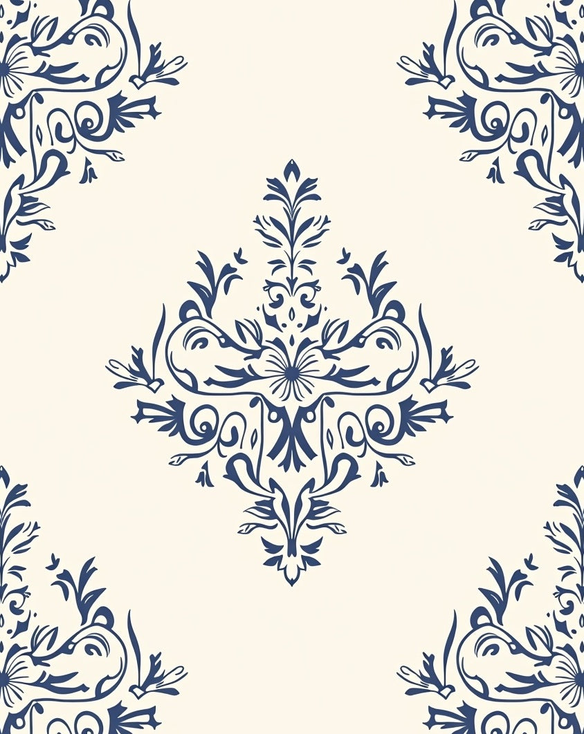 Ornate Floral Damask Design Rug