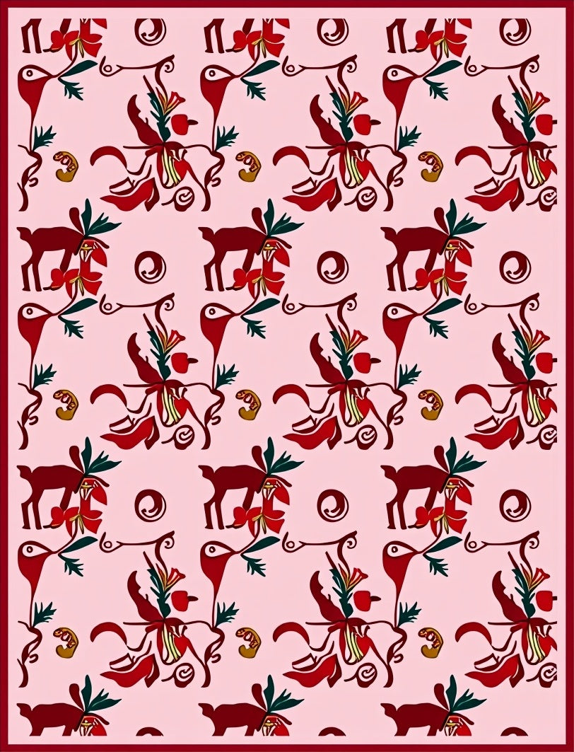 Whimsical Red Deer Floral Garden Rug