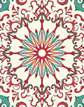 Red Teal Sunburst Mandala Design Rug