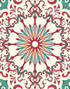 Red Teal Sunburst Mandala Design Rug
