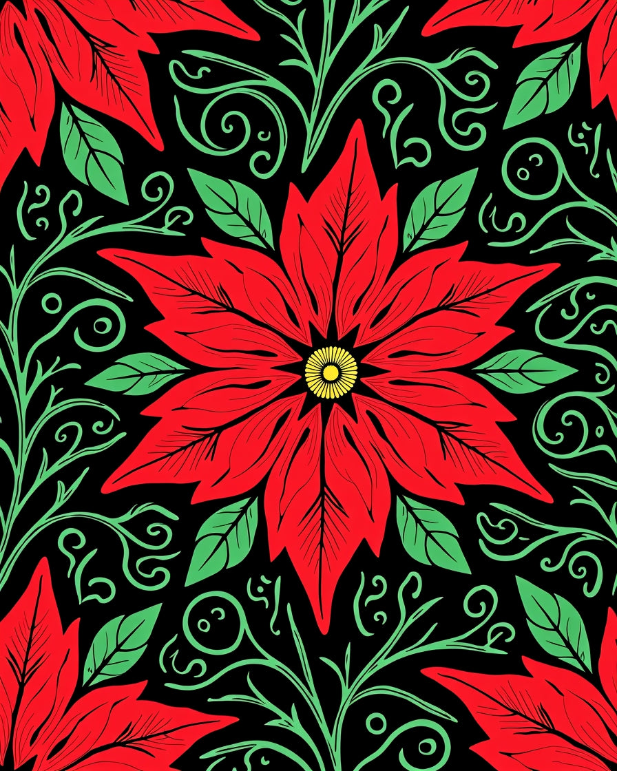 Bold Red Flower With Green Vines Rug