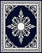 Elegant White Floral Dark Blue Rug