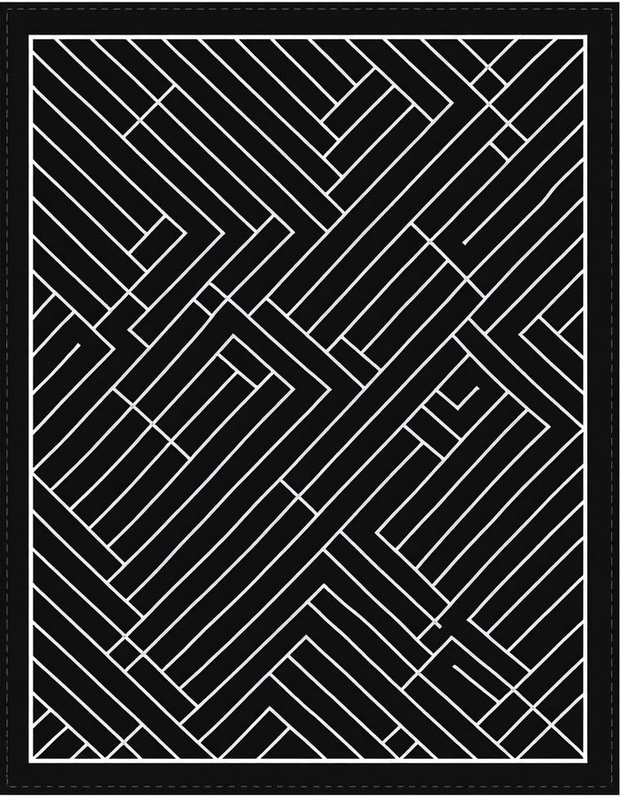 Bold Black White Geometric Maze Rug