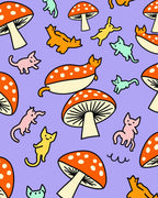 Whimsical Orange Mushroom Cat Pattern Rug
