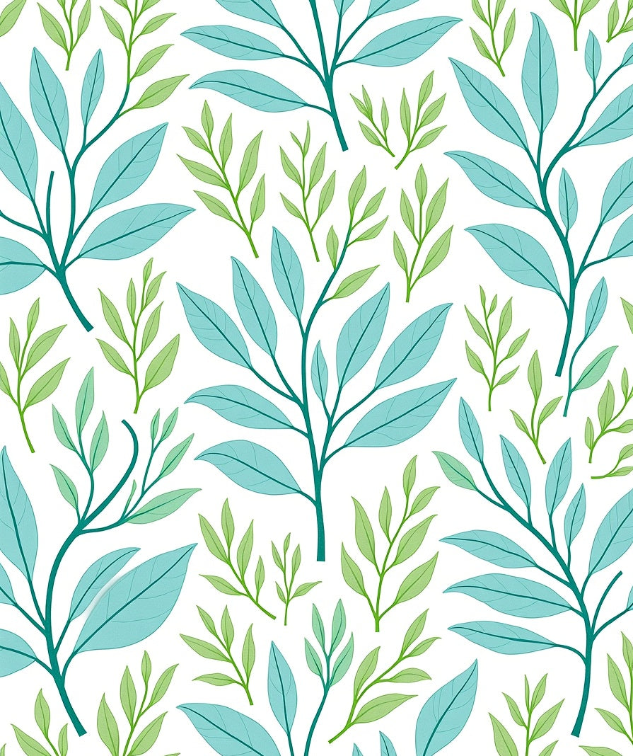 Teal And Green Leafy Branches Pattern Rug