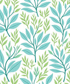 Teal And Green Leafy Branches Pattern Rug