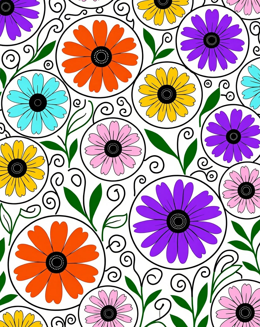 Bright Floral Circles Geometric Pattern Rug