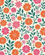 Bright Orange Pink Floral Pattern Rug