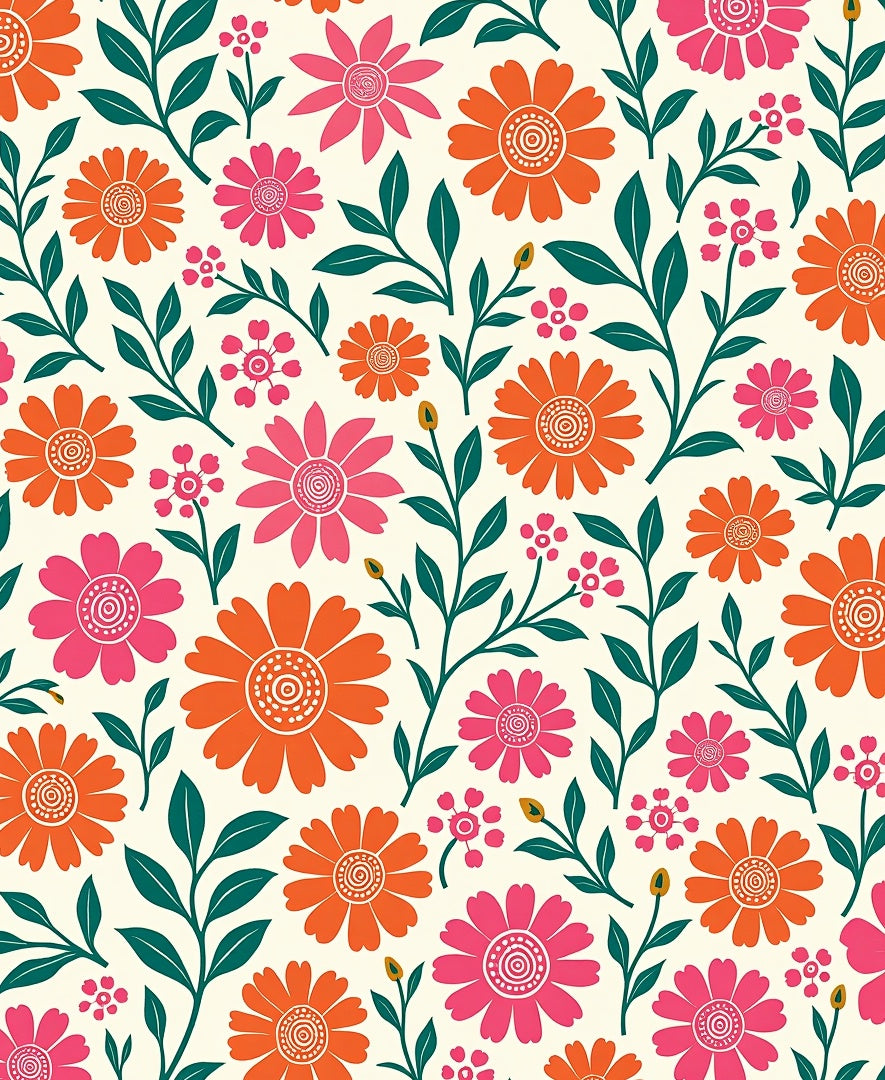 Bright Orange Pink Floral Pattern Rug