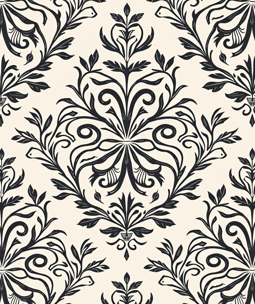 Classic Black Floral Damask Pattern Rug