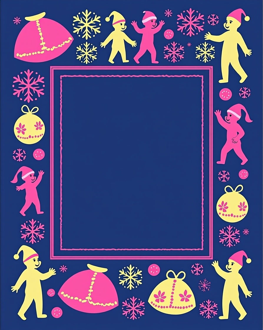 Whimsical Christmas Figures Snowflakes Garland Rug