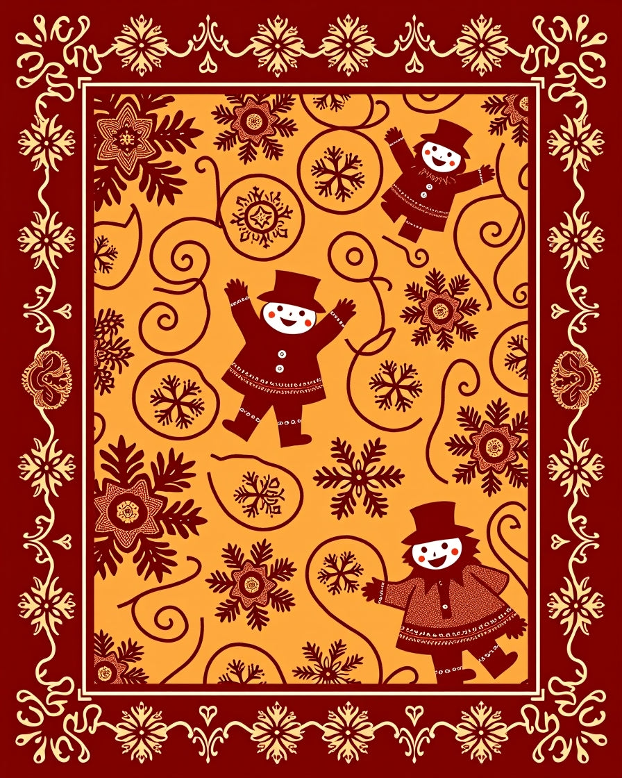 Whimsical Snowman Pattern Orange Rug
