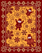 Whimsical Snowman Pattern Orange Rug