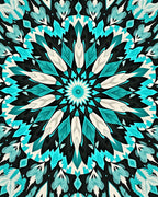 Cyan Feathered Mandala Pattern Rug