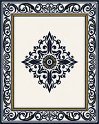 Ornate Floral Scrollwork Navy Gold Rug