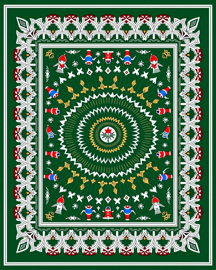 Vibrant Green Circular Festive Design Rug