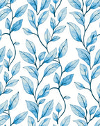 Cool Blue Leafy Botanical Pattern Rug