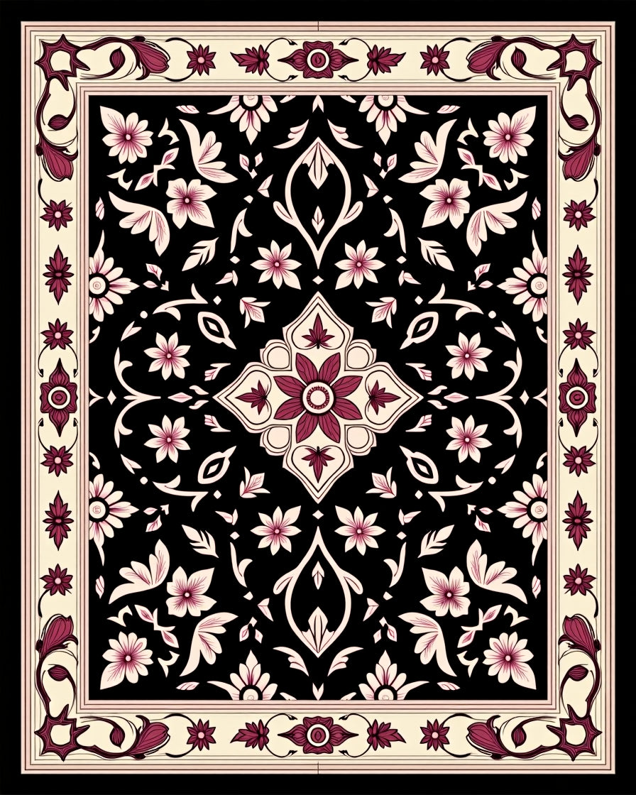 Ornate Floral And Vine Pattern Rug
