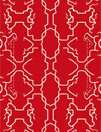 Bold Red White Interlocking Pattern Rug