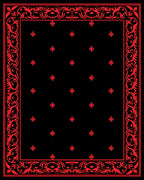 Bold Red Scroll Border Floral Rug