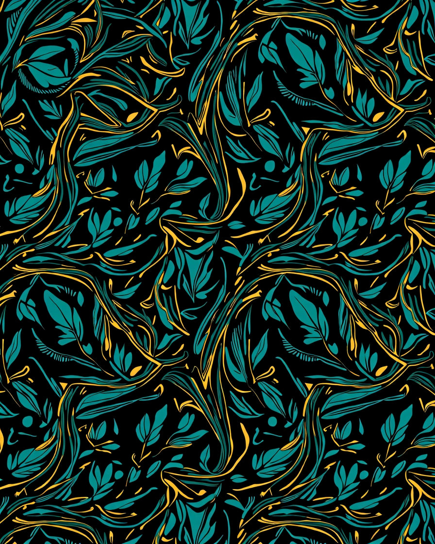 Teal and Gold Swirling Foliage Rug
