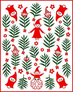 Red Green Elves Folklore Ferns Rug