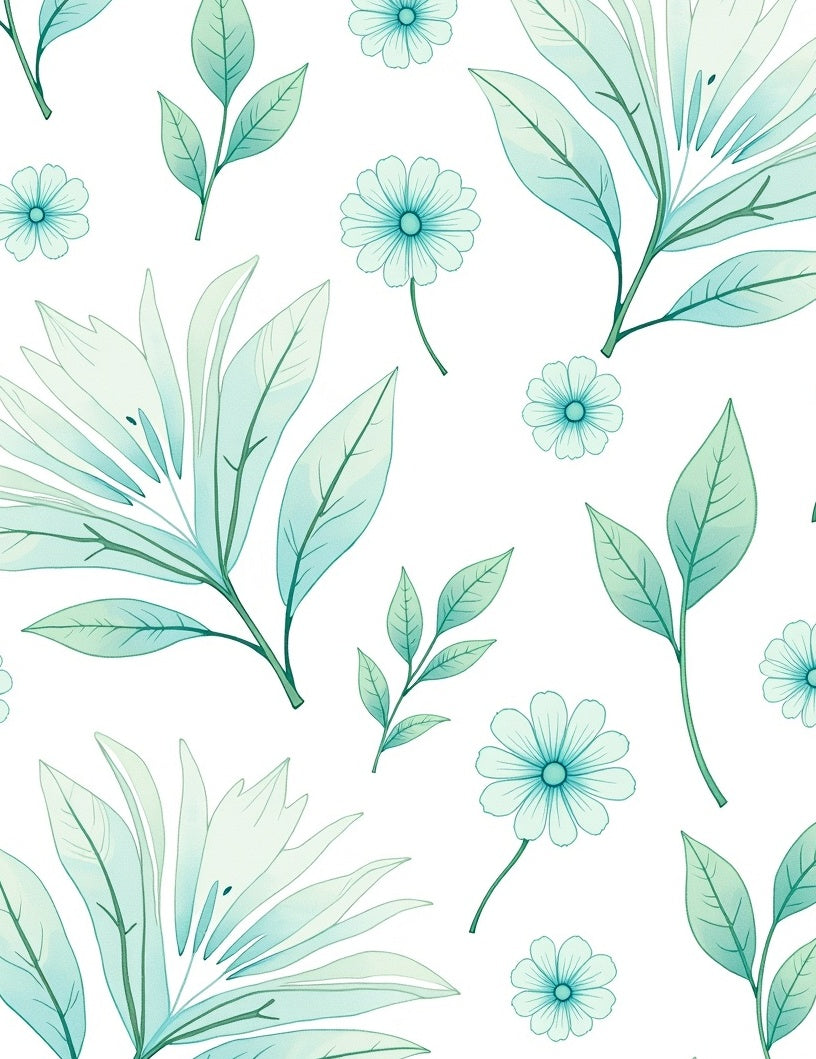 Mint Floral Leaf Pattern Rug