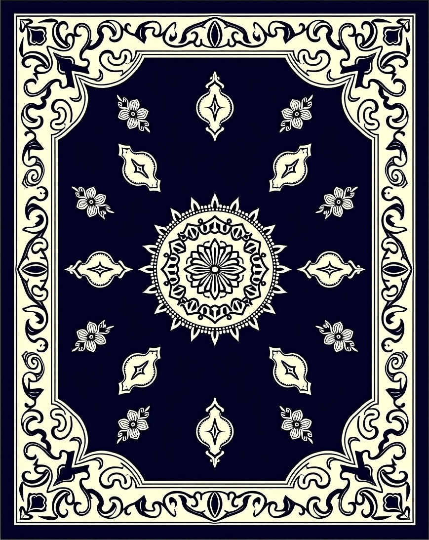 Classic Floral Mandala Border Design Rug