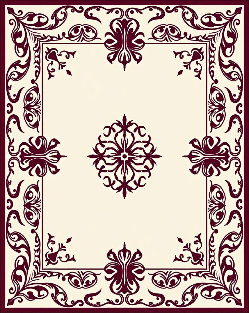 Ornate Floral Bordered Square Design Rug