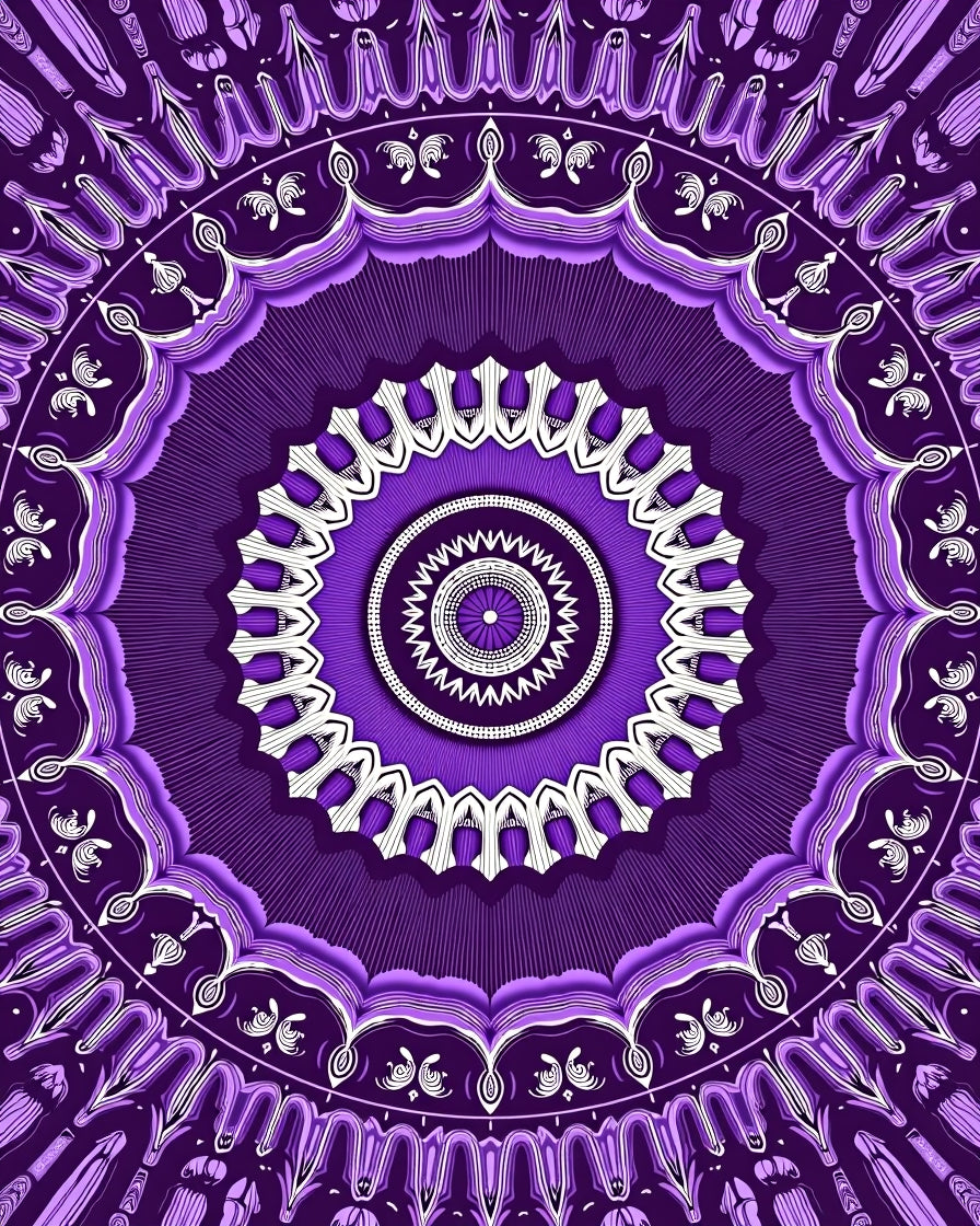Symmetrical Purple Radial Mandala Design Rug