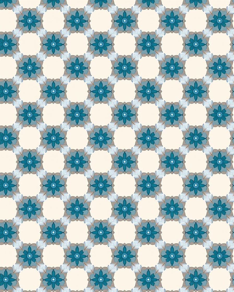 Teal Floral Geometric Pattern Rug
