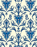 Classic Damask Blue Floral Pattern Rug