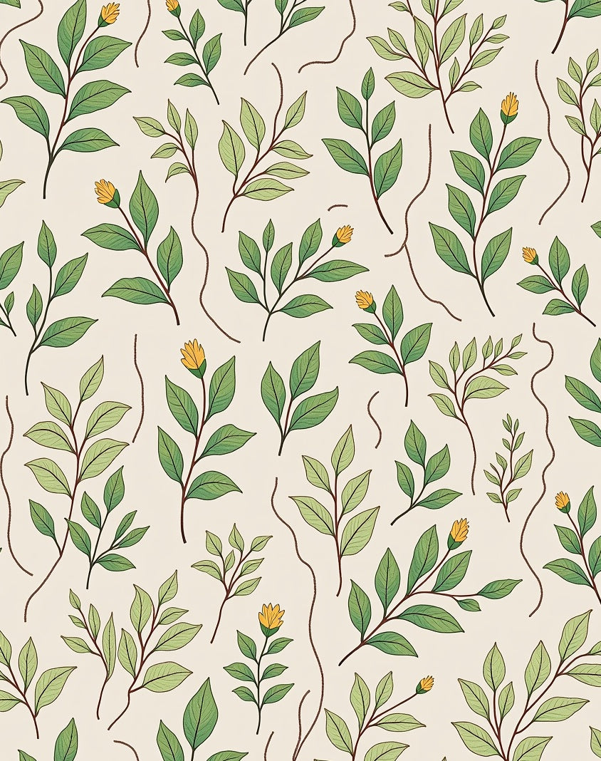 Botanical Leaf and Bud Pattern Rug