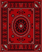 Red Geometric Mandala Border Rug