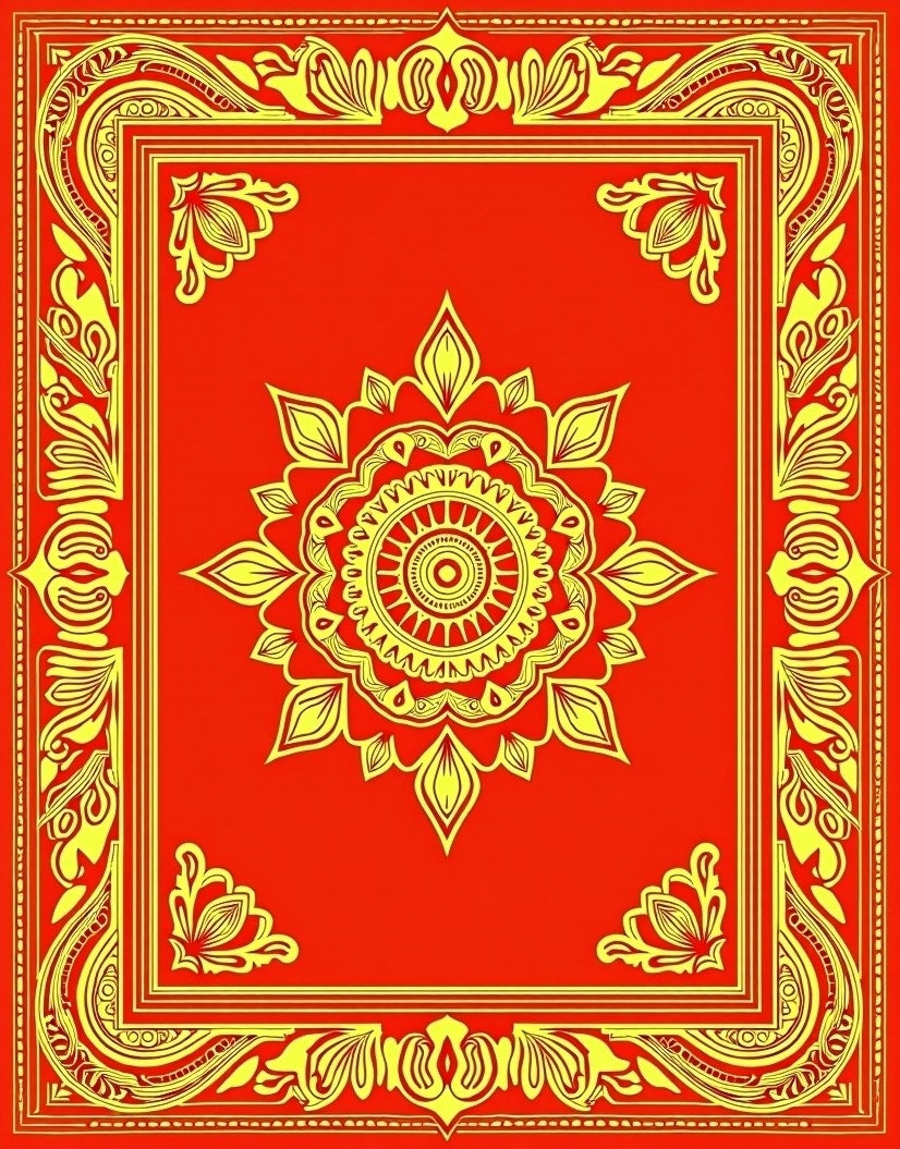 Ornate Red Yellow Floral Mandalas Rug