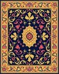 Ornate Floral Medallion Dark Blue Rug
