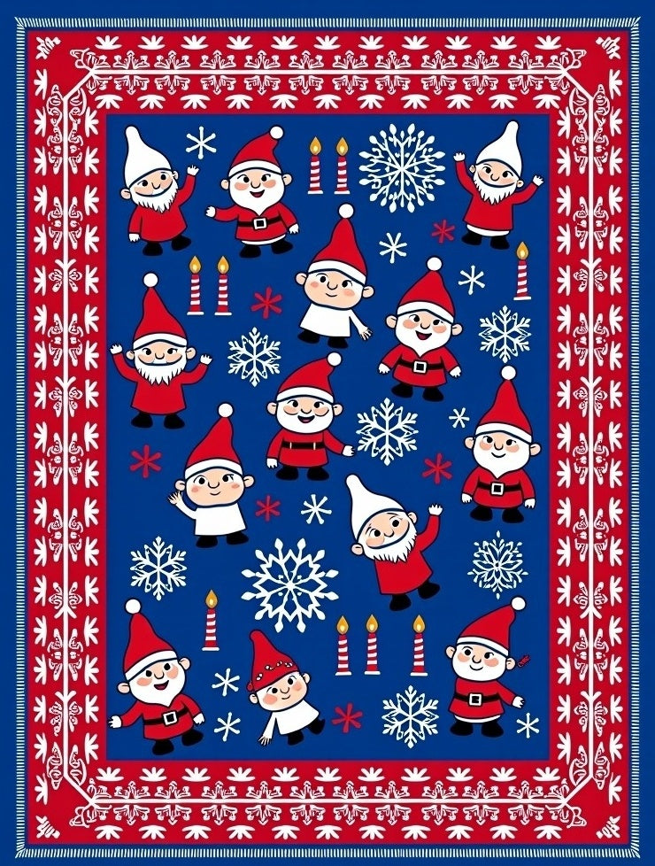 Christmas Gnomes And Snowflakes Pattern Rug