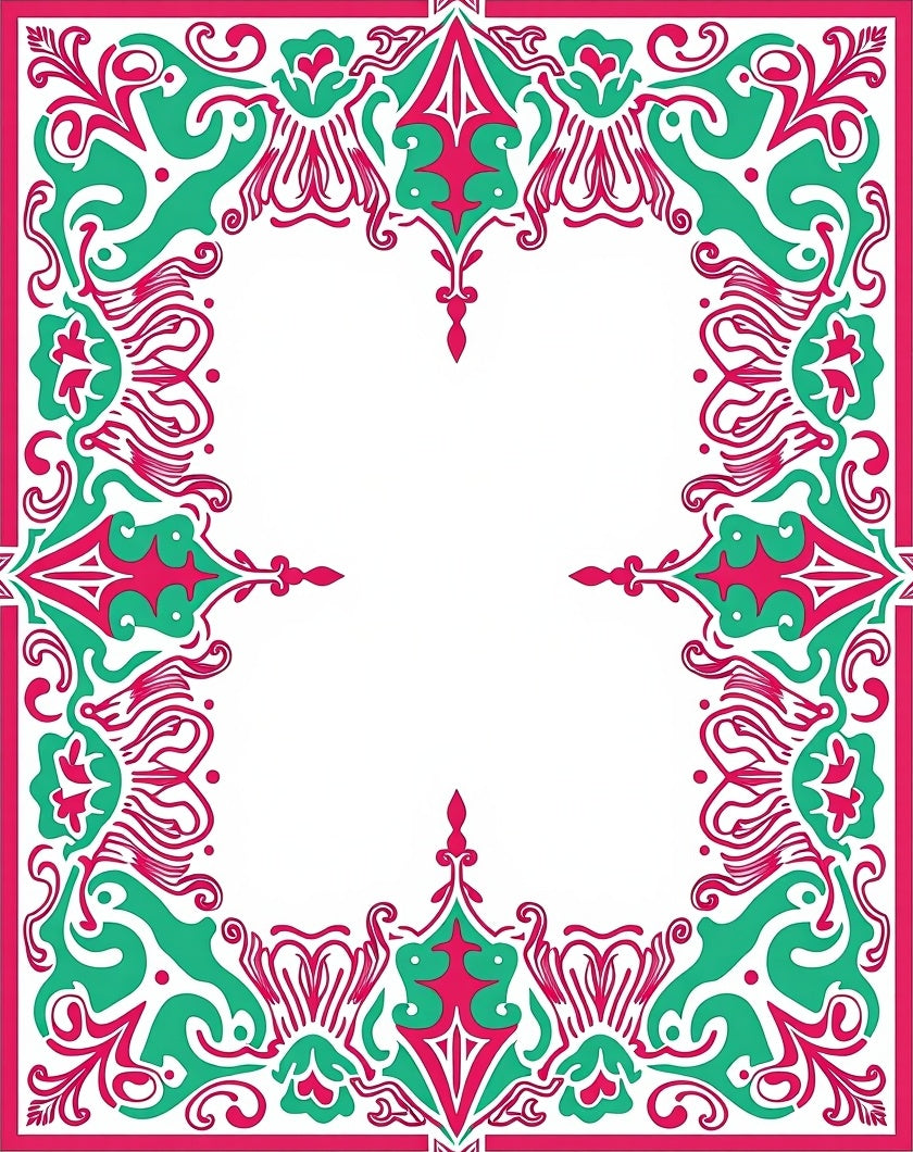 Ornate Floral Swirl Frame Design Rug