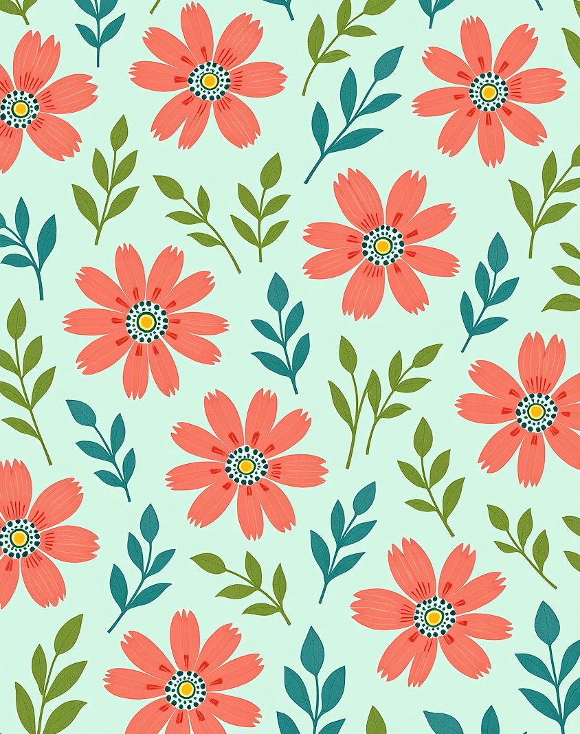 Coral Floral Leaf Pattern Rug